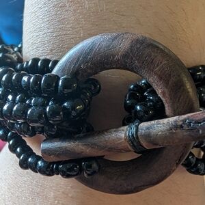 Black Beaded Bracelet with Wooden Clasp